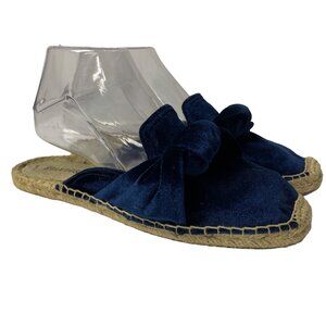 Soludos Velvet Knotted Mules Slip Ons Blue Tan Sz 6.5